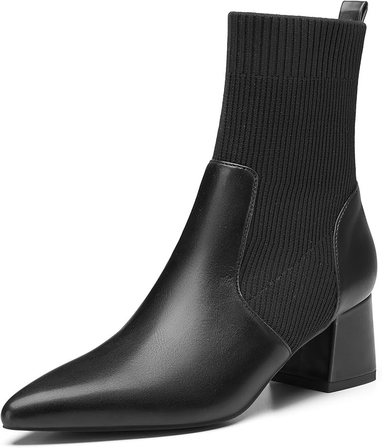 Trary Women's Pointed Toe Ankle Boots Knit Sock Booties Chunky Heeled Slip On Ankle Boot Fall Wom... | Amazon (US)