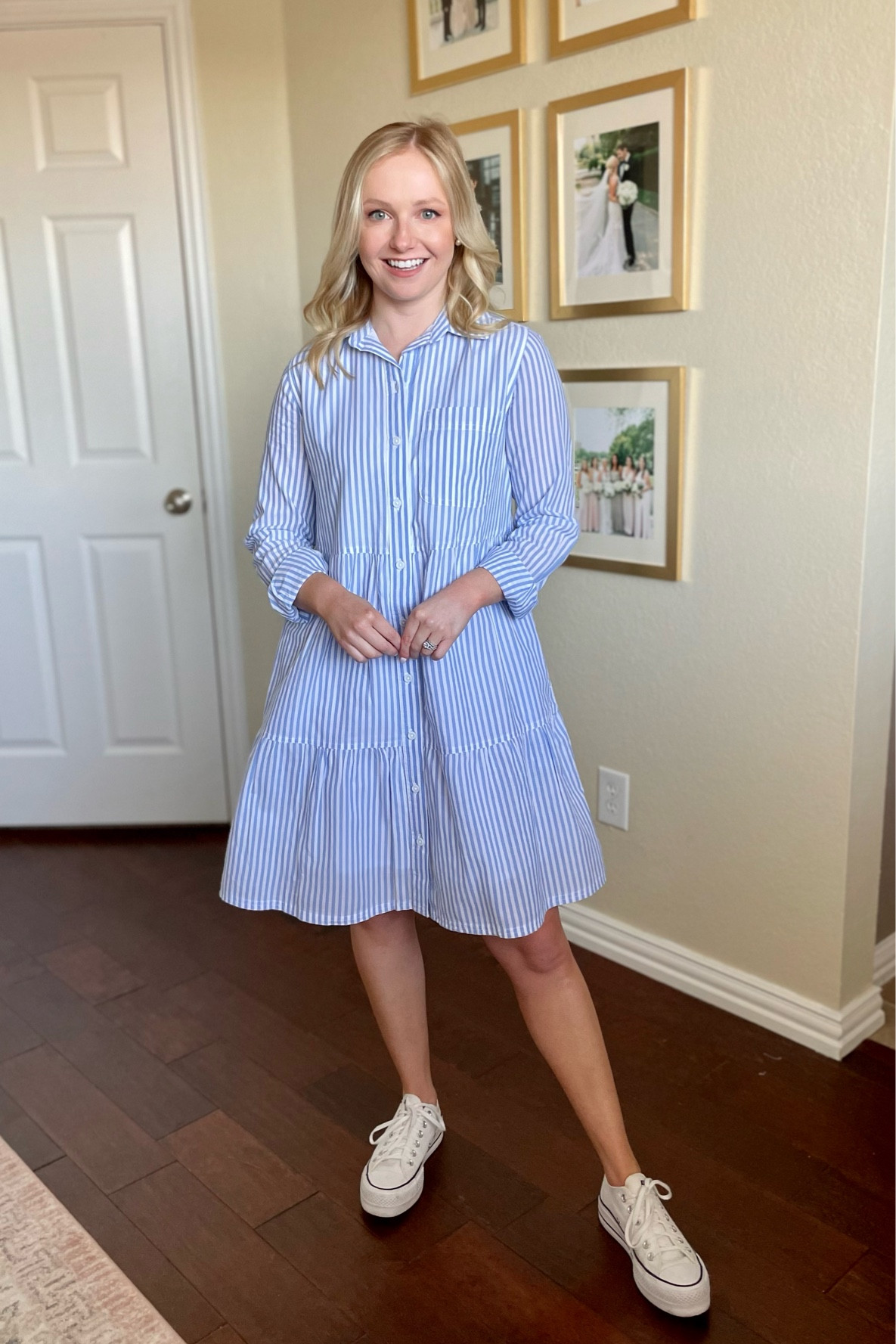Wearing an XS | shirt dress, striped dress, classic style, staple piece, spring dress, teacher outfit #competition 

#LTKunder50 #LTKFind #LTKSeasonal
