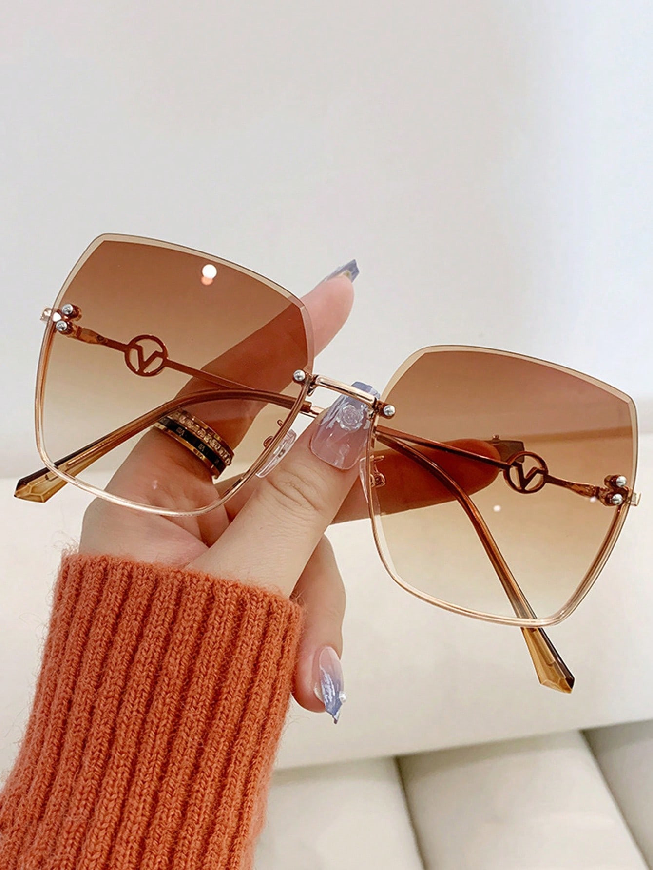 1pc Women's Retro Frameless Square Gradient Tinted Metal Leg Fashion Fashion Glasses | SHEIN