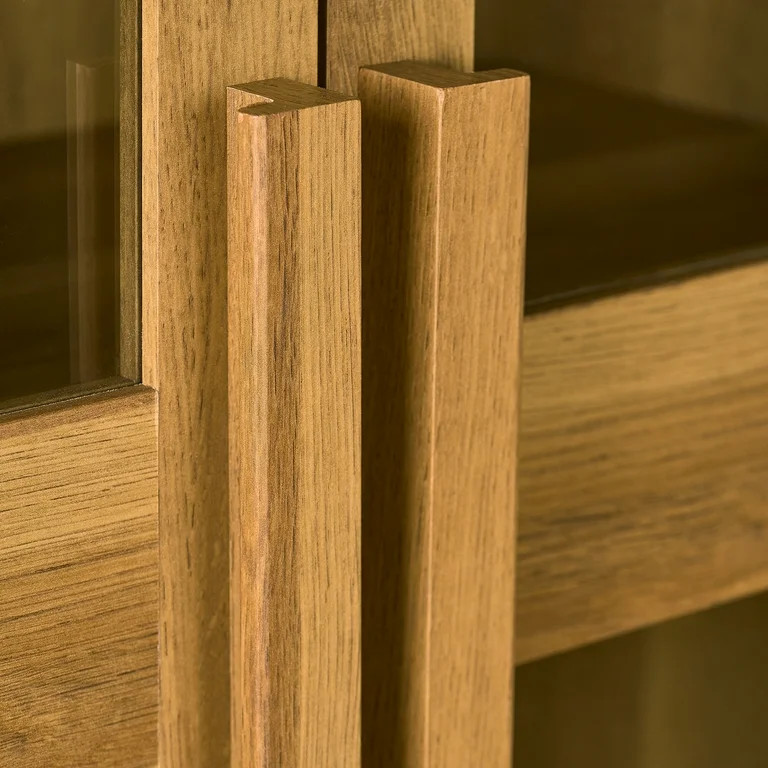 Better Homes & Gardens Ezra Glass Door Storage Accent Cabinet, Light Honey finish | Walmart (US)