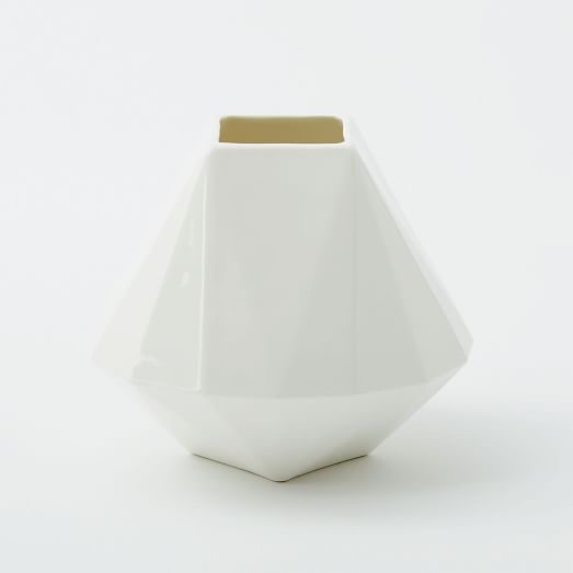 Faceted Porcelain Vase, 5.25 ", Porcelain White | West Elm (US)