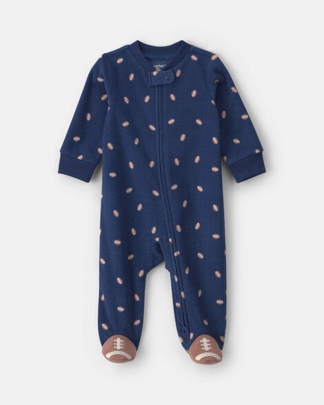 Baby Boy Football Fleece 2-Way Zip Sleep & Play Pajamas - Navy Blue | Carter's | Carter's Inc