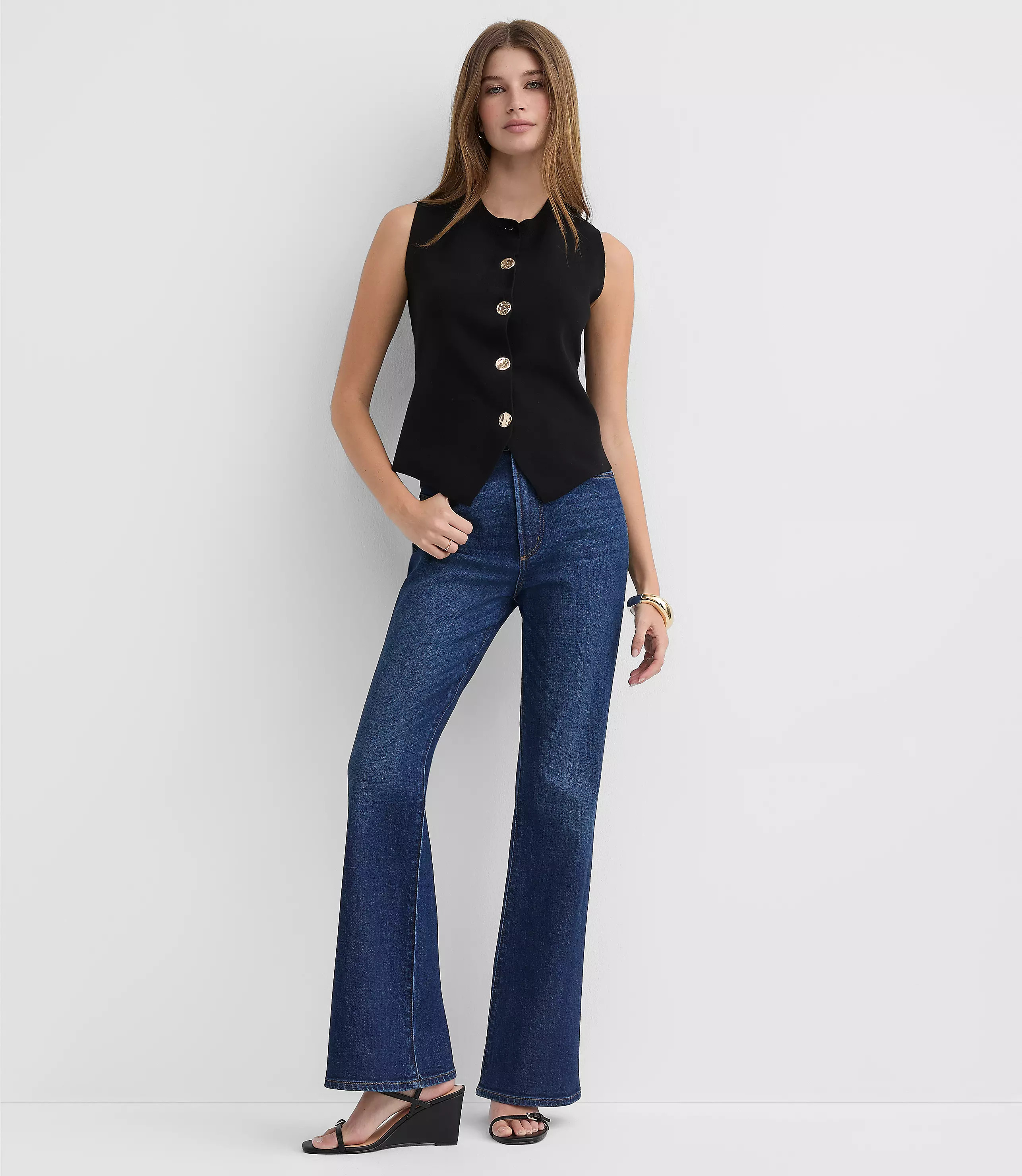 Hammered Metallic Button Sweater Vest | LOFT