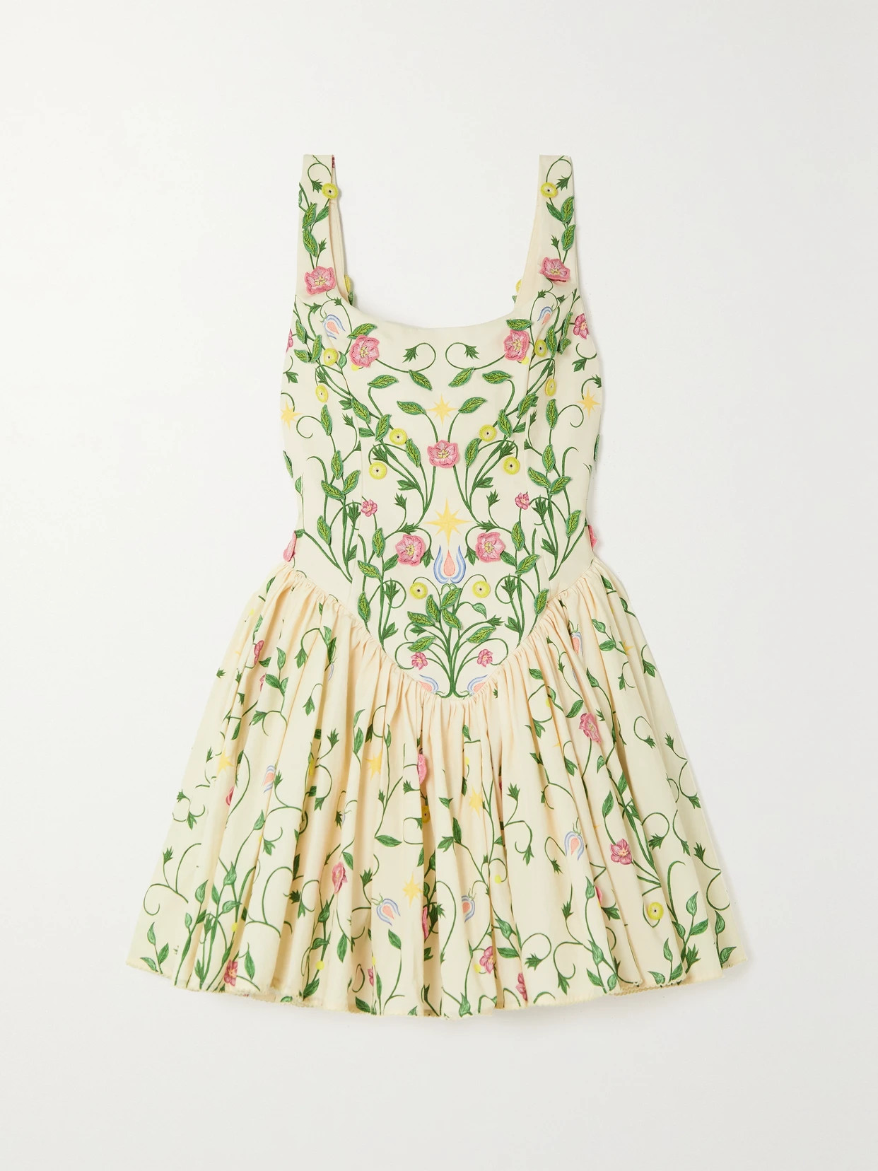 Agua by Agua Bendita - Pluma Estelar Appliquéd Floral-print Cotton Mini Dress - Cream | NET-A-PORTER (US)