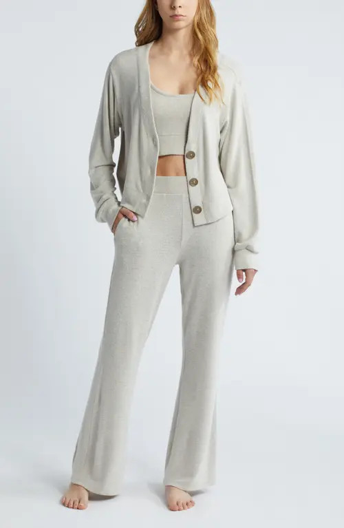 Open Edit Cozy Rib 3-Piece Lounge Set in Grey Chia Marl at Nordstrom, Size Small | Nordstrom