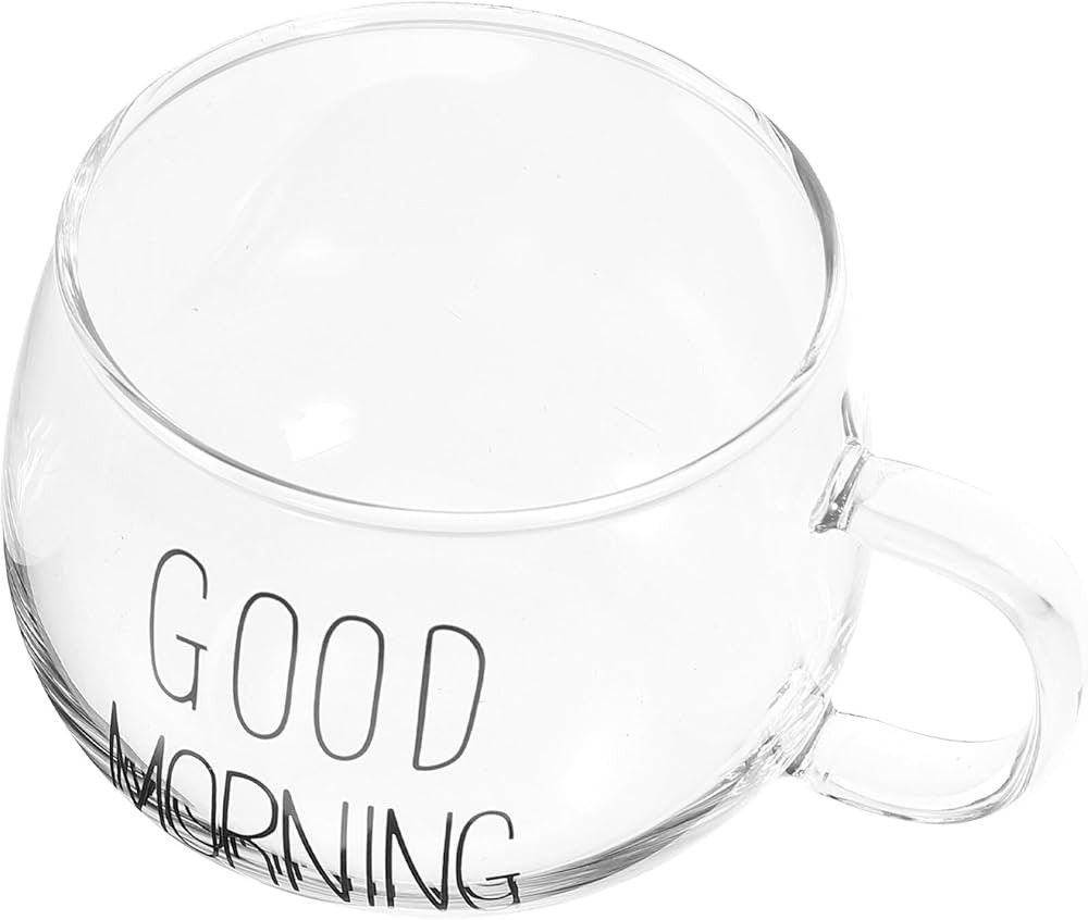 Healvian Glass Soup Bowl Clear Coffee Mug Glass Cereal Mug Good Morning Mug Breakfast Milk Cup fo... | Amazon (US)