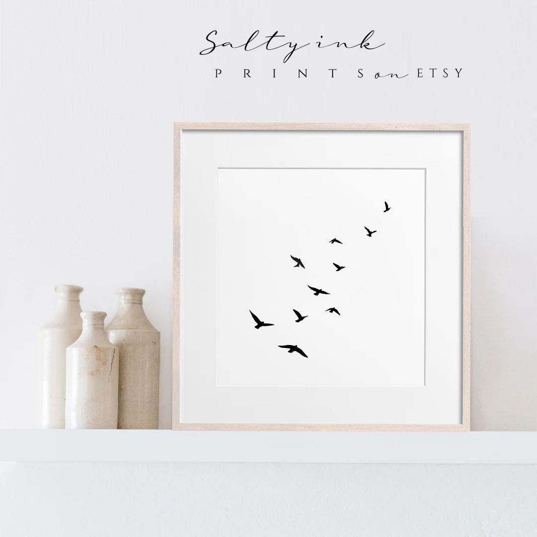 Square Simple Flying Birds Black and White Art,minimal Birds Wall Print Download,flock of Birds P... | Etsy (US)