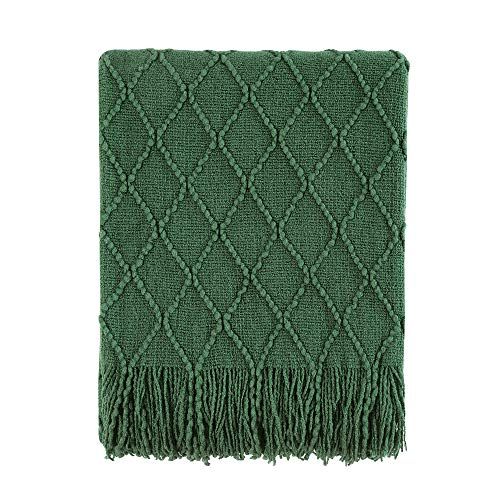BOURINA Green Throw Blanket Textured Solid Soft Sofa Couch Decorative Knitted Blanket, 50" x 60" Gre | Amazon (US)
