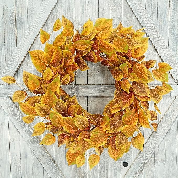 AMF0RESJ Artificial Fall Wreath for Front Door Autumn Door Wreath Harvest Wreath 20 inches with O... | Amazon (US)