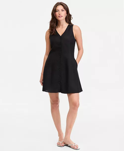Women's Linen-Blend V-Neck Mini Dress | Macy's