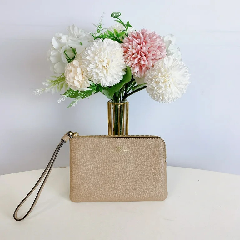 Coach Women's Crossgrain Leather Small Corner Zip Wristlet (Taupe) | Walmart (US)