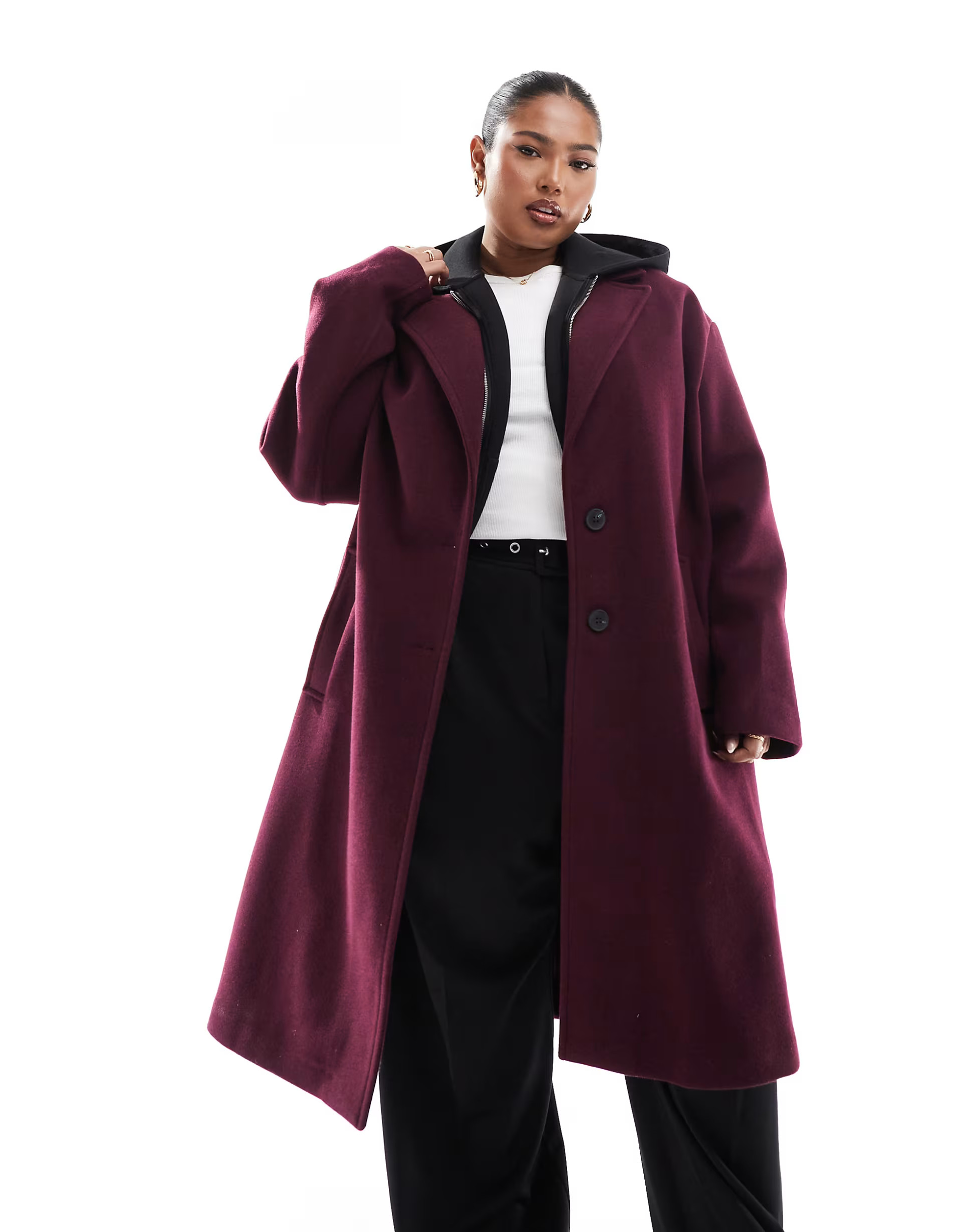 ASOS DESIGN Curve chuck on formal coat in burgundy | ASOS (Global)