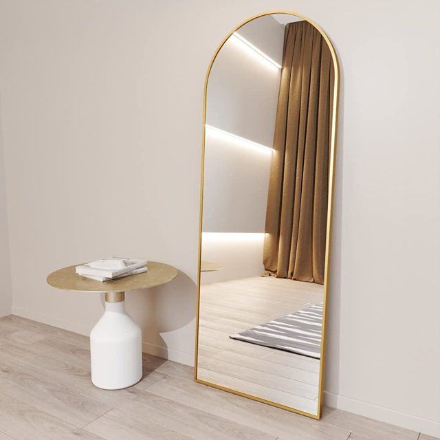 BEAUTYPEAK Arched Full Length Floor Mirror 64"x21.1" Full Body Standing Mirror,Gold | Walmart (US)