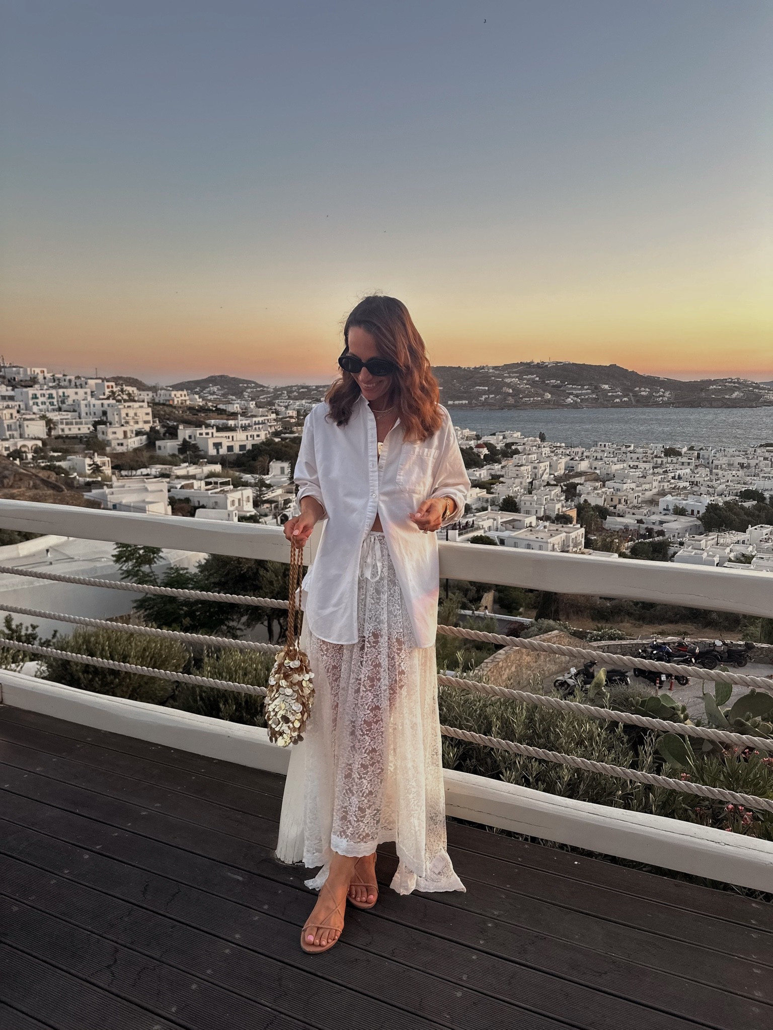 Dinner outfit in Greece 
Re-wore  this skirt with my go to oversized white button down

#LTKOver40