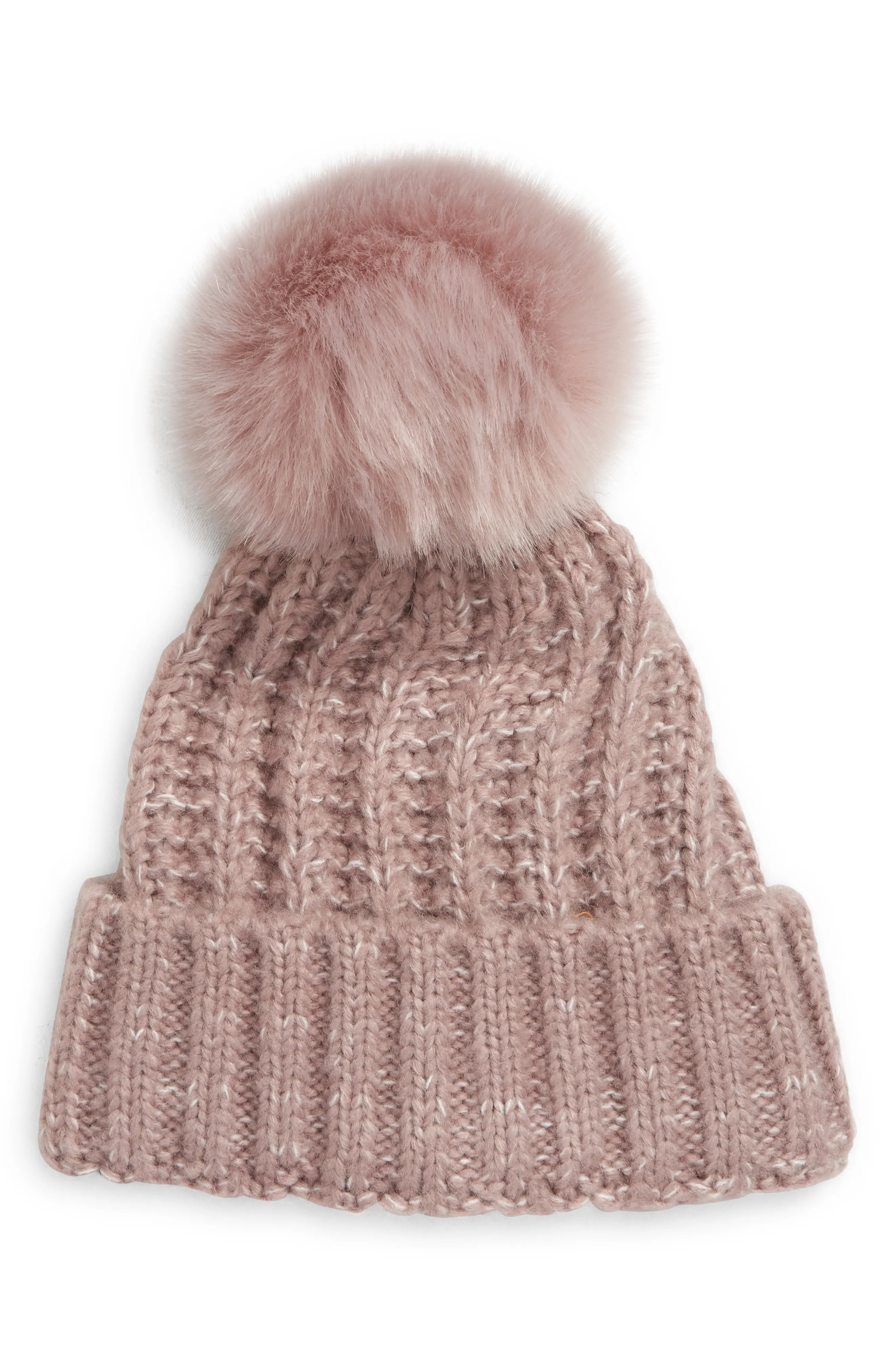 Kyi Kyi Chunky Wool Blend Beanie with Faux Fur Pom in Dove at Nordstrom | Nordstrom