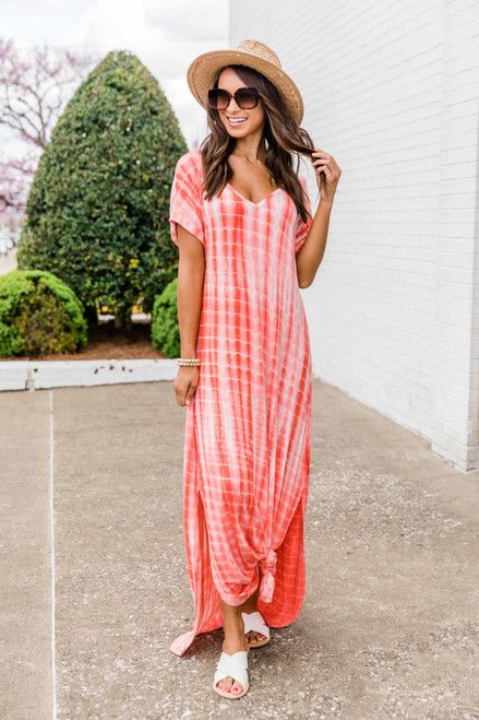 Holding On To You Tie Dye Maxi Coral | The Pink Lily Boutique