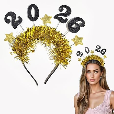2026 Happy New Year Headband Tiara, New Year 2026 Celebration Headband with Silver Glittering Sta... | Amazon (US)