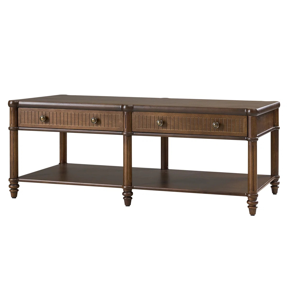 Derk Transitional 47"W Spindle Fluted Rectangular Storage Coffee Table with Solid Wood Drawers | Wayfair North America