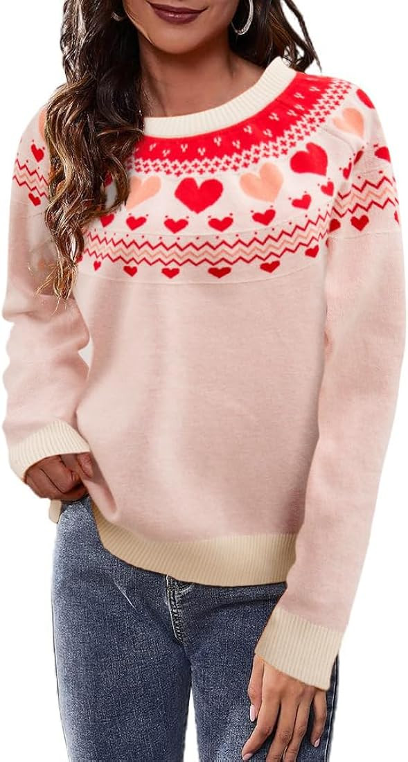 Heart Sweater for Women Winter Cute Long Sleeve Valentine's Day Knitted Pullover Jumper Tops | Amazon (US)