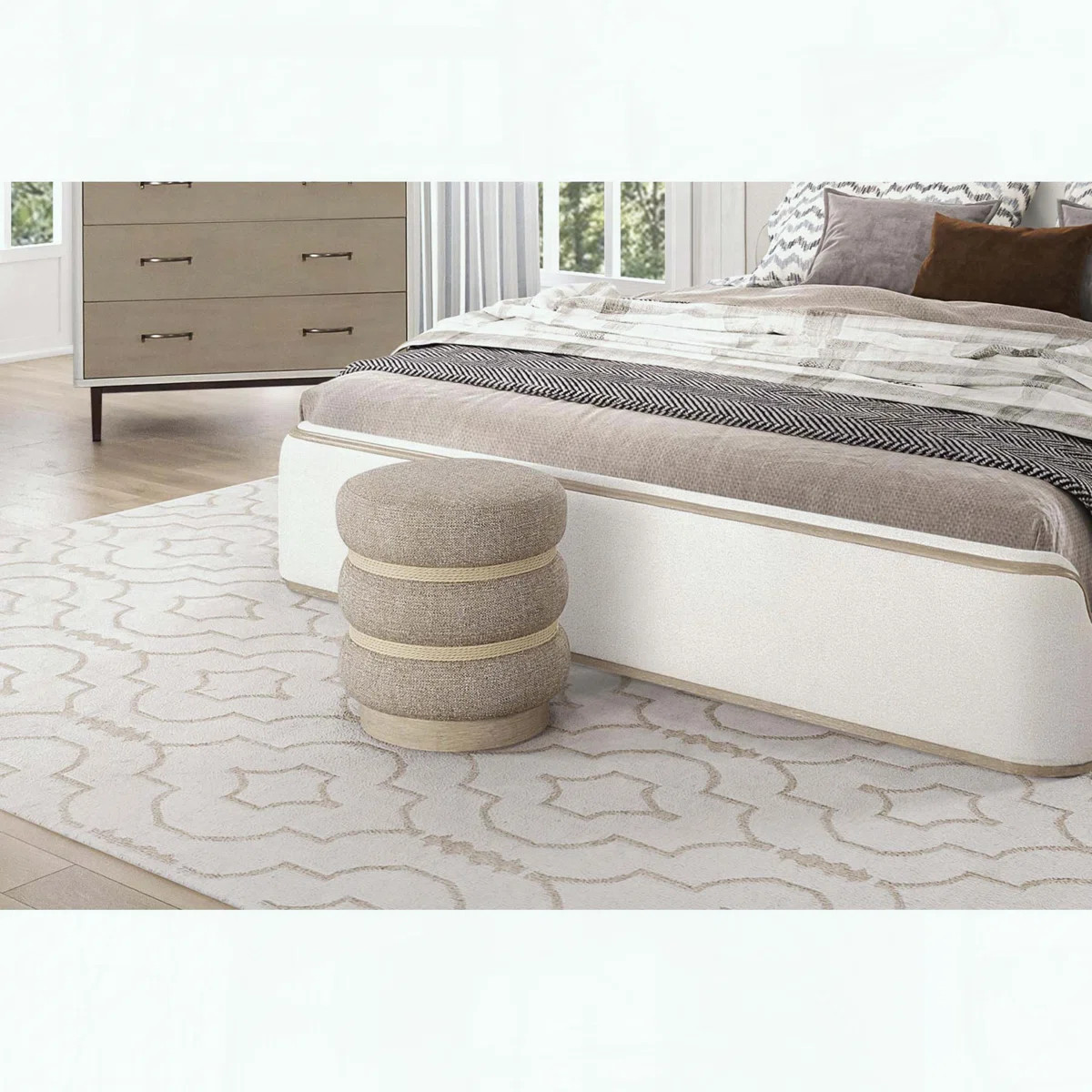 Driftwood Stool – Neutral Textured Upholstery – Natural Rope Accents – Driftwood Base | Wayfair North America