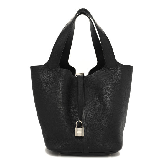 Taurillon Clemence Picotin Lock 22 MM Black | FASHIONPHILE (US)