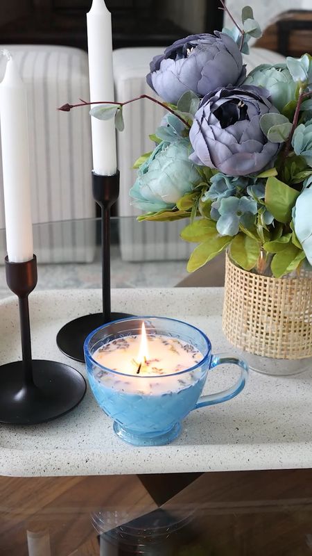 DIY teacup candle! This is such a cute addition to ANY home decor this summer! I love how the dried florals adds a touch of luxury! I got this teacup from Dollar General, but I also linked some clear glass teacups from Walmart that would work great for this DIY! 

#LTKhome #LTKVideo #LTKSeasonal
