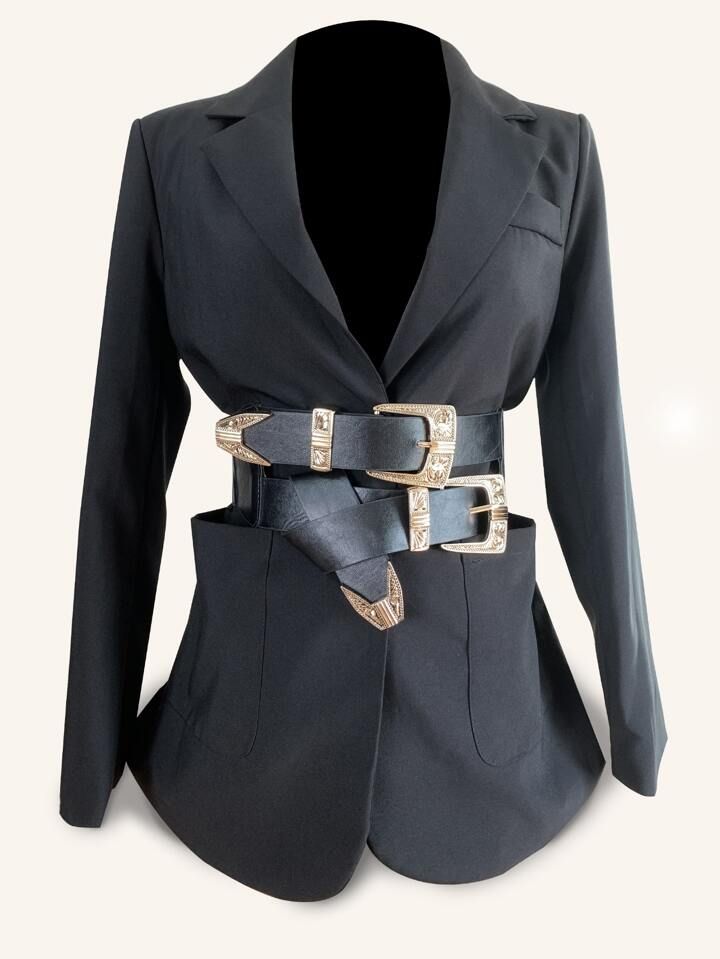 Elegant Punk Textured Buckle Belt PU Belt for Coats and Dresses | SHEIN