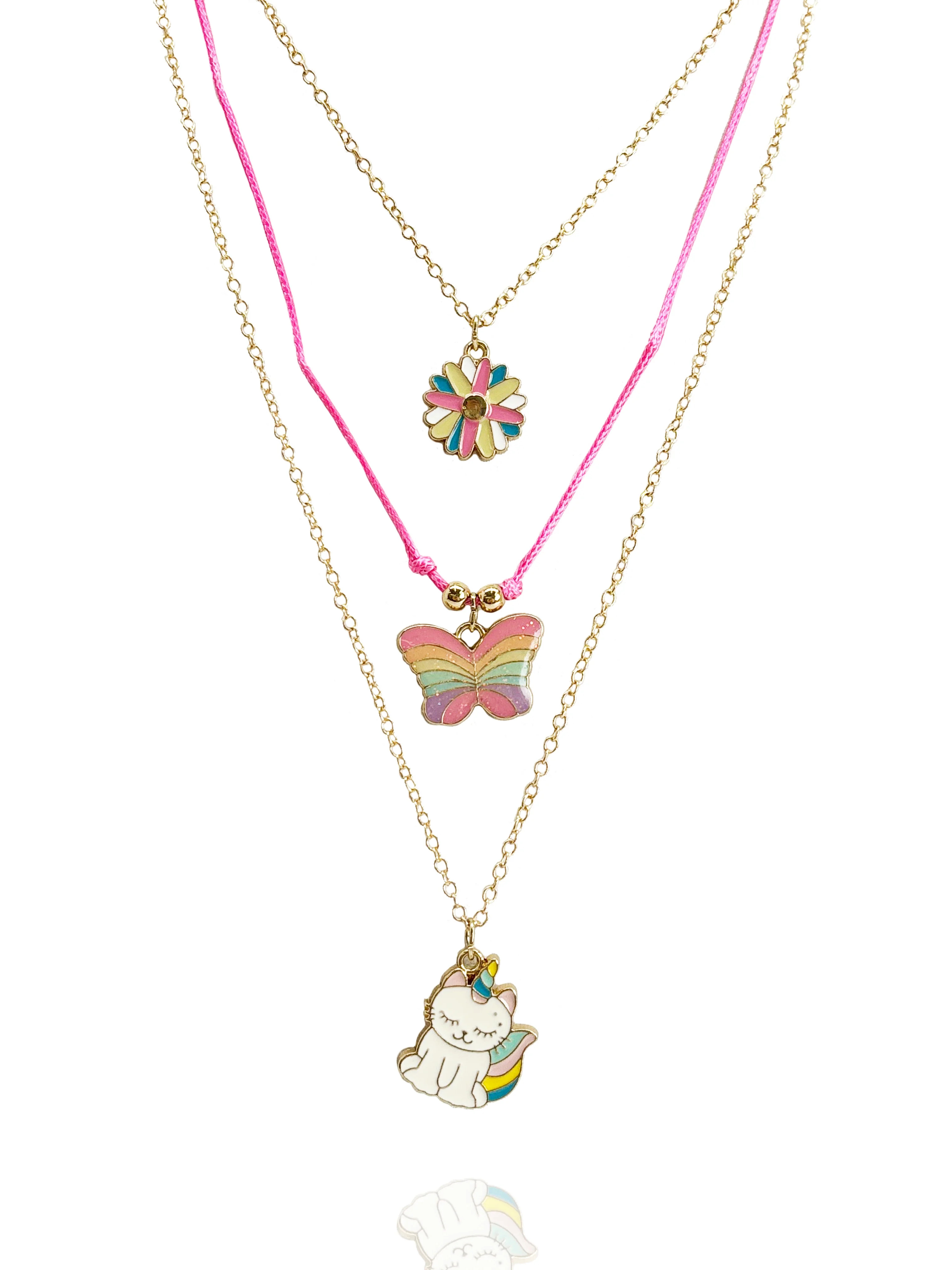 Wonder Nation Girls Gold-Tone Trio Charm Necklace set. | Walmart (US)