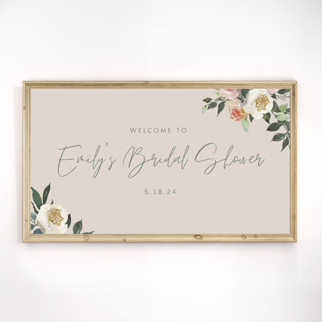 Bridal Shower Frame TV Art, Custom Floral Wedding TV Art, Personalized Welcome Sign - Etsy | Etsy (US)