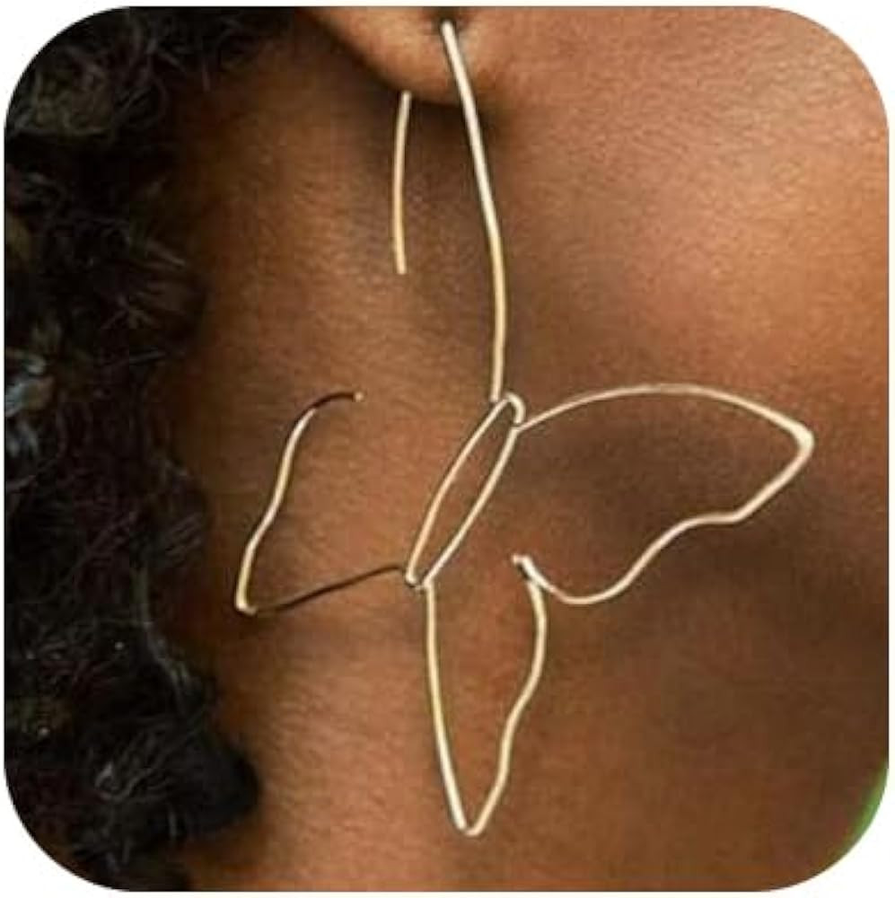 Fashion Women Bohemian Gold Big Butterfly Earrings Tassels Long Chain Drop Dangle Earrings for Wo... | Amazon (US)