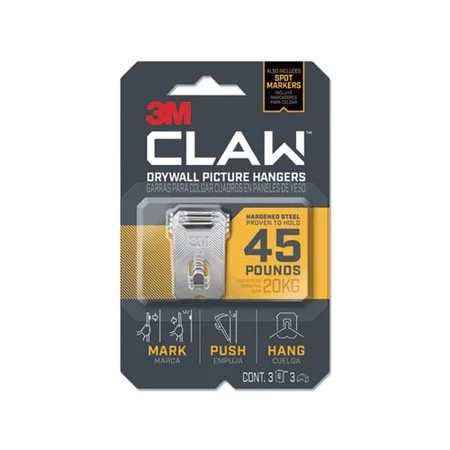 Claw Drywall Picture Hanger Holds 45 lbs 3 Hooks and 3 Spot Markers Stainless Steel | Walmart (US)