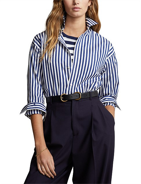 Polo Ralph Lauren Relaxed Fit Contrast-stripe Cotton Shirt | David Jones | David Jones (Australia & New Zealand)