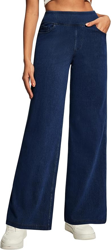 Heathyoga Wide Leg Jeans Woman High Waist Pull On Baggy Jeans for Women Stretchy Jean Pants Strai... | Amazon (US)