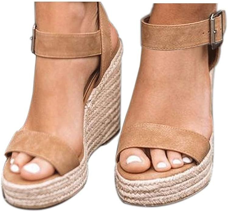 VICKI·VICKI Women's Platform Wedges heels Sandals Wedge Espadrilles Ankle Strap | Amazon (US)