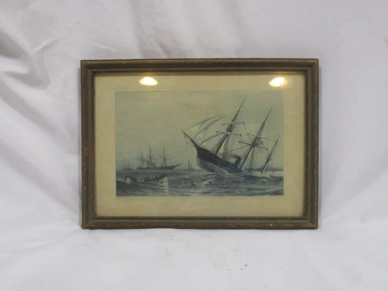 Small Framed Shipwreck Print, Framed Antique Art, Warren Sheppard, 19th Century American Seascape... | Etsy (US)