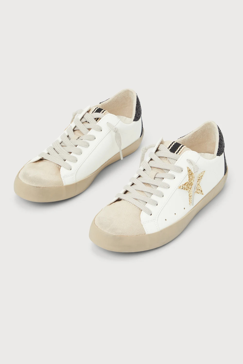 Pamela White Glitter Lace-Up Distressed Sneakers | Lulus (US)