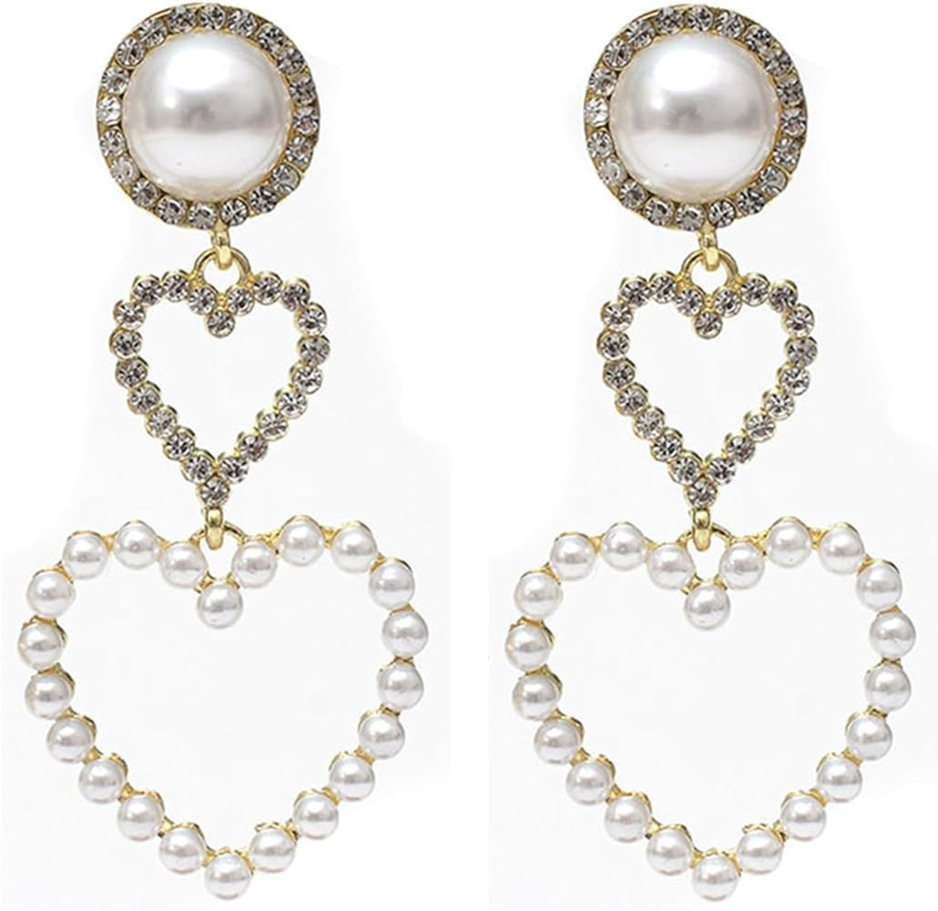 MALOYANVE Love Heart Long Tassel Dangle Earrings for Women Sweet Dainty Cute Pearl 925 Silver Nee... | Amazon (US)