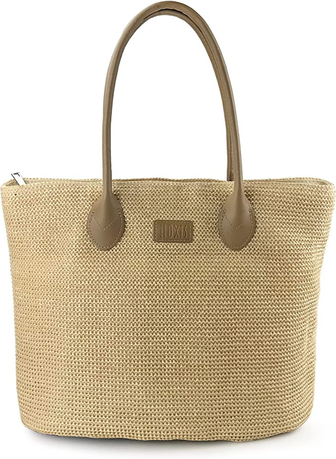 HOXIS Weekender Lightweight Synthetic Straw Shopper Tote Womens Shoulder Handbag | Amazon (US)