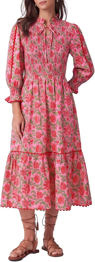 Kedera Women's Spring Boho Floral Midi Dress 2026 Casual Long Sleeve V Neck Flowy Beach Vacation ... | Amazon (US)
