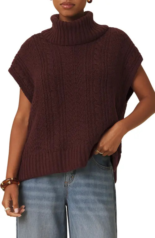 Splendid Rosalina Cable Stitch Short Sleeve Turtleneck Sweater in Merlot Red at Nordstrom, Size Medium | Nordstrom
