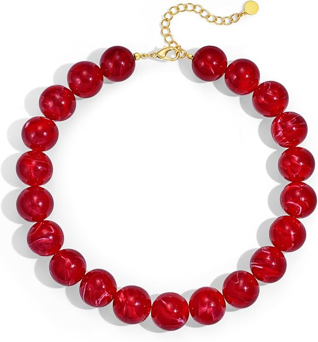 Chunky Beaded Necklace for Women 20MM Oversized Resin Bead Statement Necklaces Trendy Boho Summer... | Amazon (US)