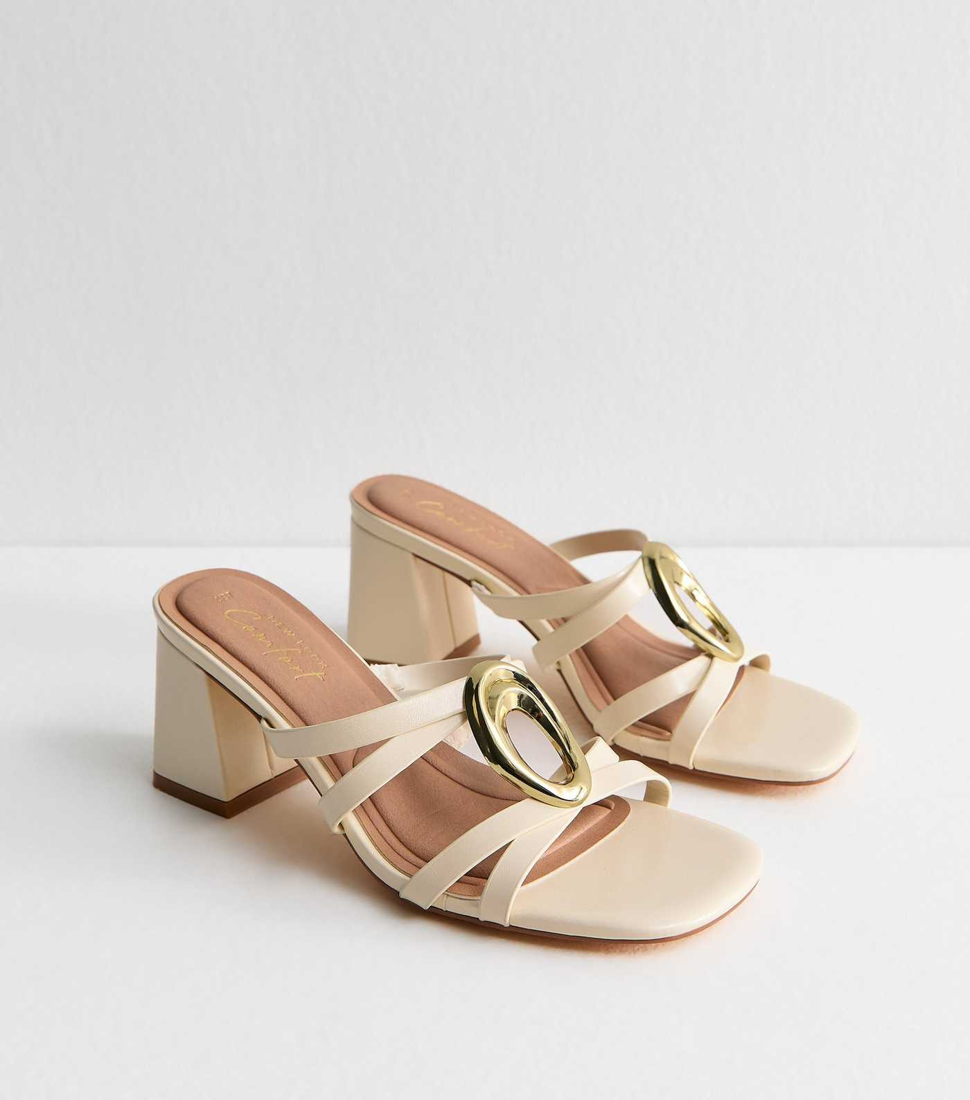 Cream Faux Leather Heeled Mule Sandals | New Look | New Look (UK)