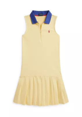 Ralph Lauren Childrenswear Girls 7-16 Pleated Mesh Quarter-Zip Polo Dress, Yellow, Small | Belk