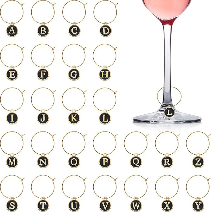 Hicarer 26 Pieces Wine Charms for Stem Glasses with Rings Tags Metal Letters Glass Charm Markers ... | Amazon (US)