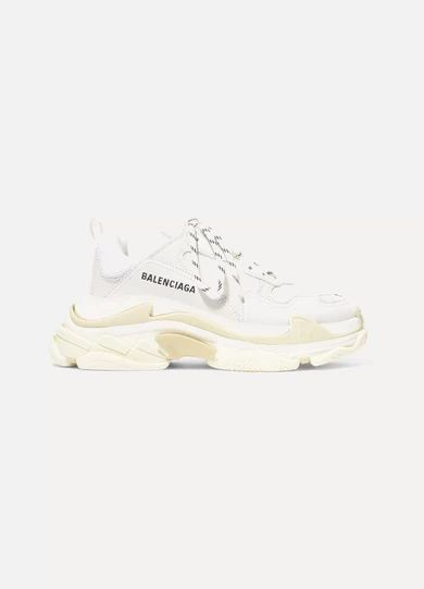 Balenciaga - Triple S Logo-embroidered Leather, Nubuck And Mesh Sneakers - White | NET-A-PORTER (US)