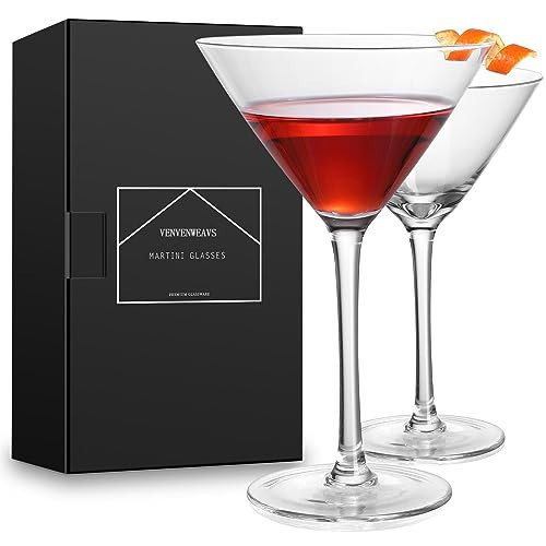 VENVENWEAVS Martini Glasses Set of 2,Hand-blown 9.2OZ Crystal Cocktail Glasses for Espresso Martini,Cosmopolitan,Manhattan,Gimlet,Home Bar,Cocktail Party,Stemless Martini Glassware Gift Set | Amazon (US)