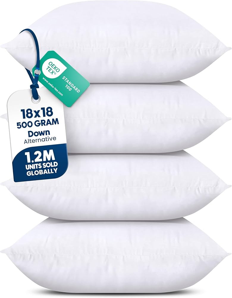 Utopia Bedding Throw Pillows (Set of 4, White) – 18 x 18 Inches Down Alternative Pillows for Be... | Amazon (US)