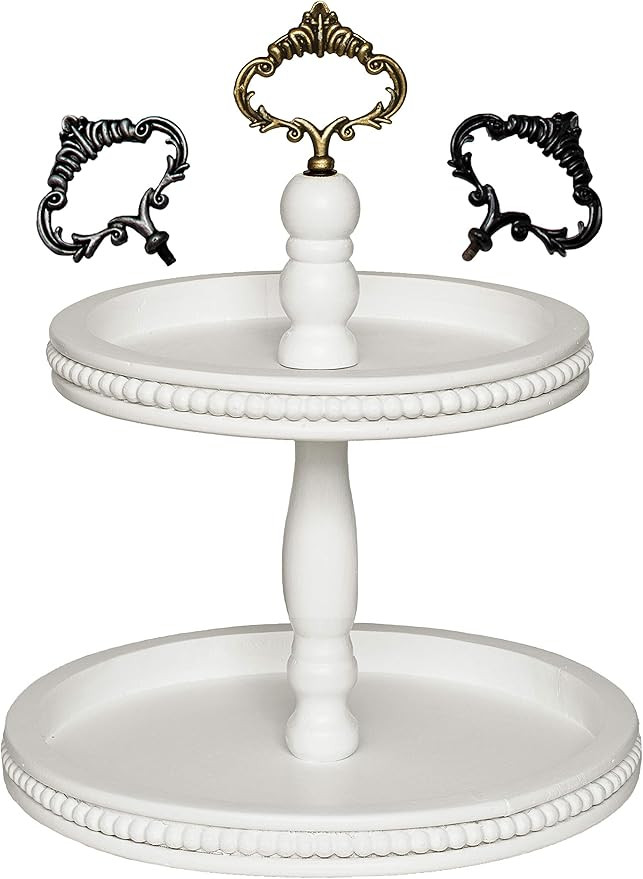 2 Tiered Tray Wooden Serving Stand by Felt Creative Home Goods. Small Beaded Tray for Home Decor ... | Amazon (US)