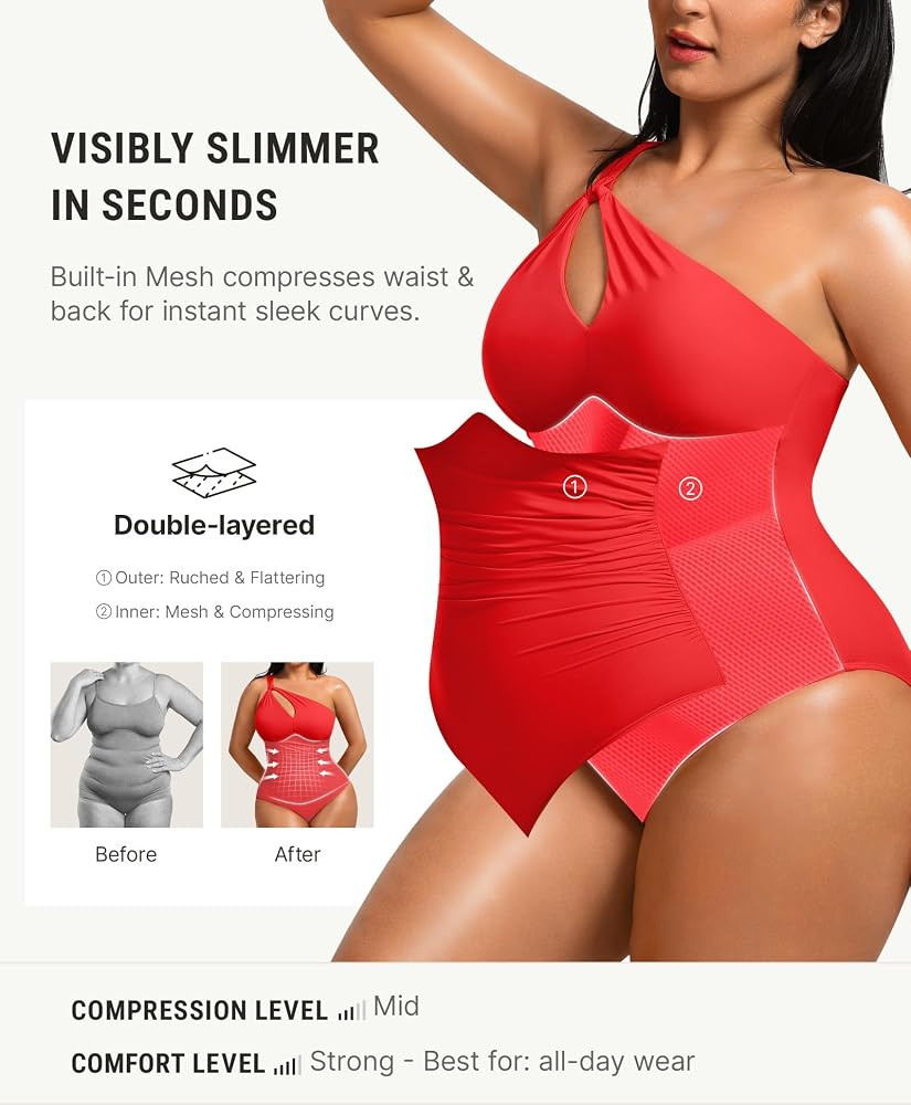 FeelinGirl Women Tummy Control One Shoulder One Piece Shapewear Swimsuit | Amazon (US)