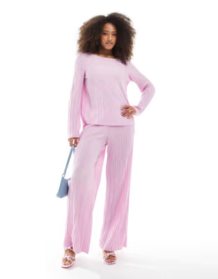 Pieces plisse wide leg trouser co-ord in light pink | ASOS (Global)
